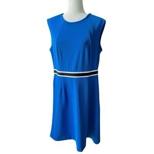 Nine West Women’s Sz‎ 14 L Large blue black Stripe Yacht Preppy Nautical Sheath